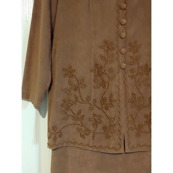 Karin Stevens Vintage Faux Suede Dress/Attached Jacket Tobacco Church Modest 16 - Picture 6 of 12
